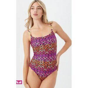 Trina Turk $172 Echo Gold Strap One Piece Swimsuit Bathing Suit Sz 14 NWT